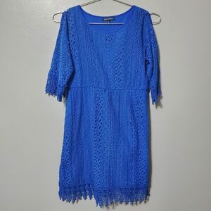Sequin Hearts Royal Blue Lace Midi Dress Cold Arm Girls Size 16